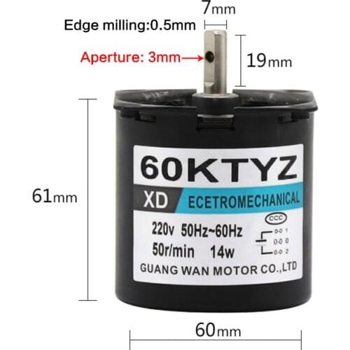 60KTYZ AC motor / 220V motor micro slow speed machine / 14W permanent magnet synchronous motor 2.5-110RPM