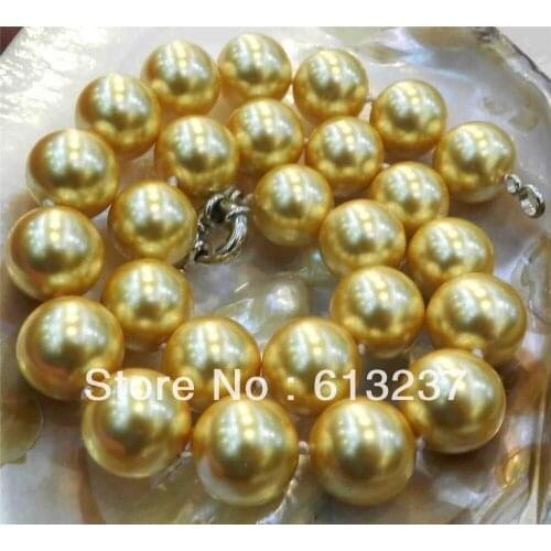 Free shipping Fashion diy 10mm Yellow Simulated-pearl Necklace High Quality Charms Women Jewelry Making 18inch YE0043