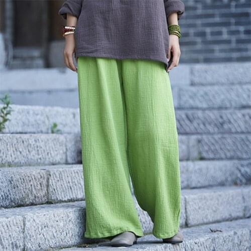 Plus Size M-7XL 8XL Women Long Pants Casual Loose Cotton Linen Wide Leg Trouser Women Straight Pants vintage Trouser
