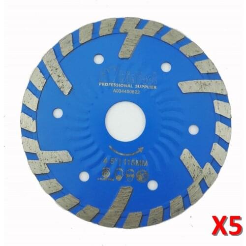DIATOOL 5pcs 115mm Hot pressed Diamond turbo Saw Blade with Slant protection teeth masonry marble stone construction material