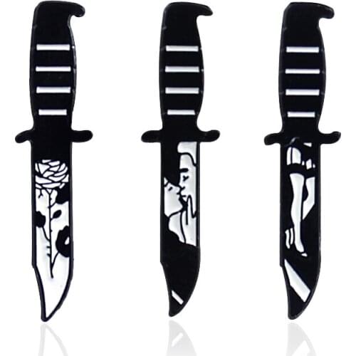 Enamel rose Lovers Teenage legs Dagger shape Simple fashion Punk wind brooch Suitable for people with personality