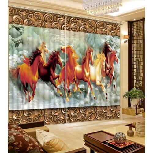 European Curtains Photo Painted 3D Curtain Living room animal curtains horse curtain