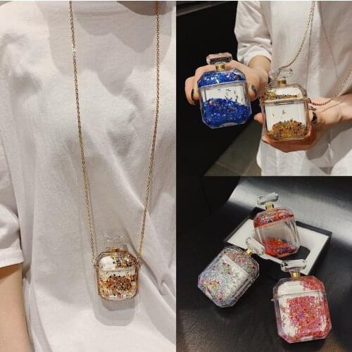 Quicksand Perfume Bottle Headphone Cover with Lanyard For AirPods Bluetooth Wireless Headset Silicone Charging Case Accessories