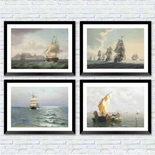Cotton no frame classical ships water city landscape canvas printings oil painting printed on cotton wall art decoration picture