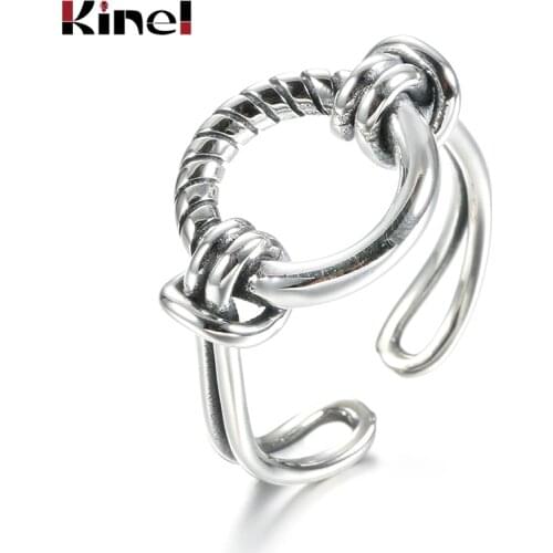 Kinel 100% Genuine 925 Sterling Silver Open Ring Vintage Finger Rings For Women Wedding Anniversary Jewelry