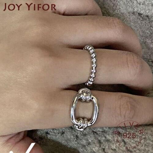 925 Sterling Silver Party Rings Creative Simple Geometric Chain Hollow Vintage Punk Rock Jewelry Adjustable for Women
