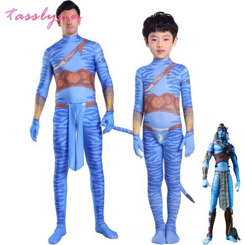 Hot Movie Avatar 2 Jake Sully Neytiri Cosplay Costume Suit Spandex Zentai Bodysuit Halloween Costume Adult Men Anime Clothes