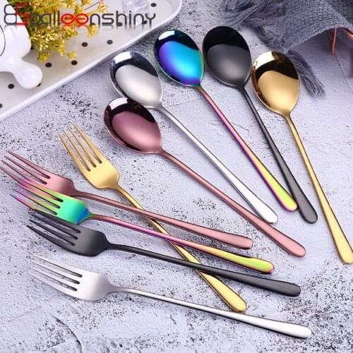 BalleenShiny Stainless Steel Colorful Dinner Forks Creative Soup Spoon Steak Fork Western Cuisine Restaurant Fashion Tableware