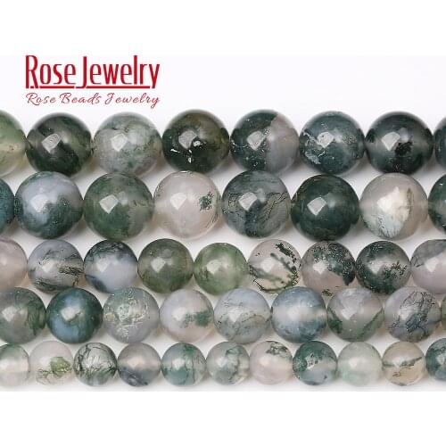 5A Natural Stone Moss Agates Round Gem Beads For Jewelry Making 4 6 8 10 mm Loose Spacer Beads Bracelet Necklace Wholesale
