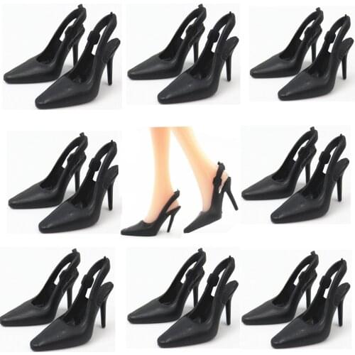 NK 10 Pairs / Sets Dolls Black Shoes Cute High Heels Fashion Sandals For Barbie Doll High Quality Baby Toys 013A
