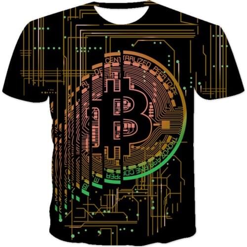Summer Mens Short Sleeve Sports Loose T-Shirt 3D Printing Bitcoin Breathable Casual Street Style O-Neck Fitness Wear Tops Gift