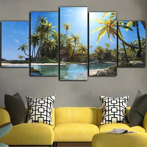 Modular Wall Art Canvas Coconut Tree Paintings Pictures Sea Prints Poster Home Decor Natural Scenery For Living Room Framework