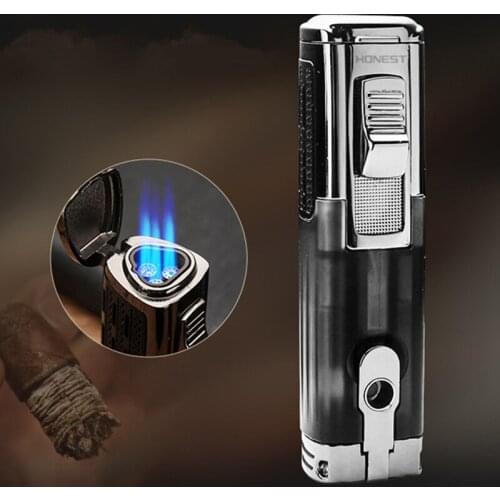 Powerful Windproof Triple Torch Turbo Lighter Jet Fire Pipe Gas Metal Lighter Spray Gun Cigar Cutter Cigarette Butane Mans Gift