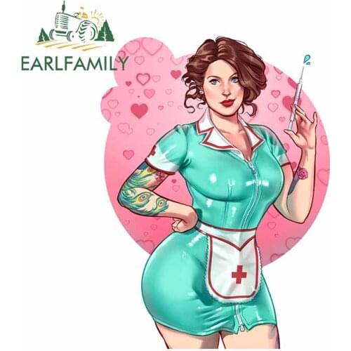 EARLFAMILY 13cm x 9.6cm for Nurse Pinup Commission Trunk Car Stickers Occlusion Scratch Decal Windshield Anime Car Assessoires