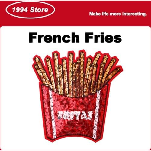 French Fries Patch Fashion DIY T-Shirt Jacket Jeans Handbags Food Sequin Badges Embroidery For Clothing Ironing Stickers Custom