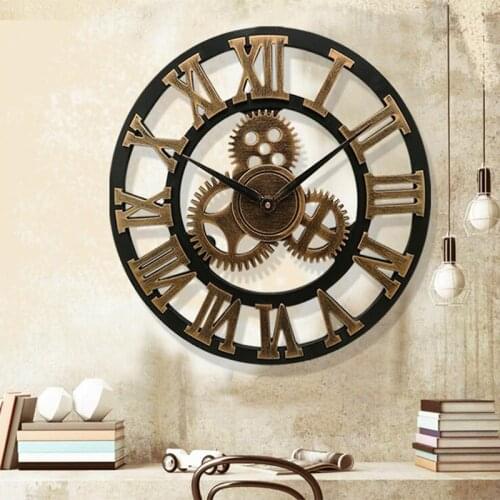 Retro Rustic 3D Wall Clock Handmade Decorative Luxury Art Big Gear Wooden Clock Vintage Large Wall Clocks on The Wall for Gift