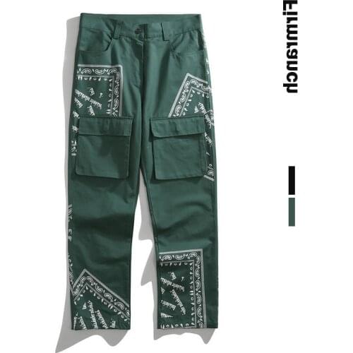 New 2021 Men/Women Paisley Print Cargo Pants Casual Trousers Black&Green Vibe Straight Leg Loose Ins Long Slacks