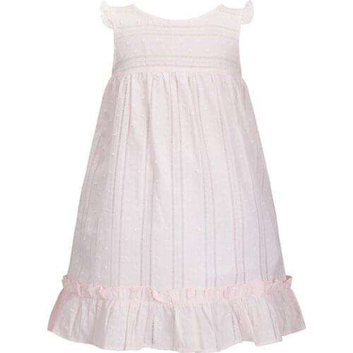 Cindy&Nancy New Summer Girls Cute Pink Hollow-out High-waist O-neck FlareSleeve Bow 1-6yrs Cotton Woven Princess Casual Dresses