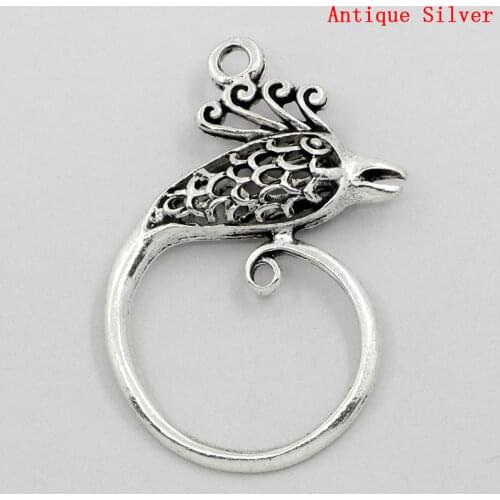 Lovely Charm Pendants Phenix Animal Silver Color 3.7x2.4cm,10PCs (B23596)
