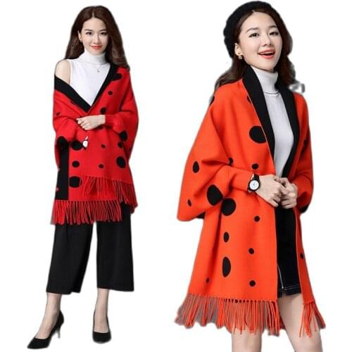 8850 European and American Autumn and Winter Womens shawl knitted shawl cape Cardigan Cloak female fringes shawl