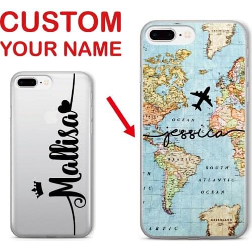 Personalized Custom Name World Map Crown Heart Soft Clear Phone Case For iPhone 12 6 6S XS Max 7 7Plus 8 8Plus 5 X 11 Pro Max