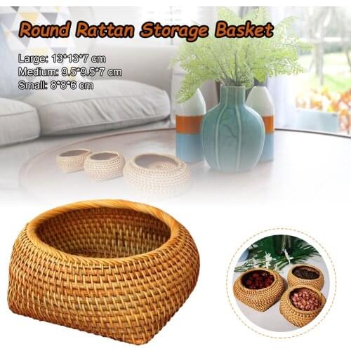Rattan Fruit Basket Handmade Kitchen Storage Basket Fruit Vegetables Candy Organizer Home Decoration