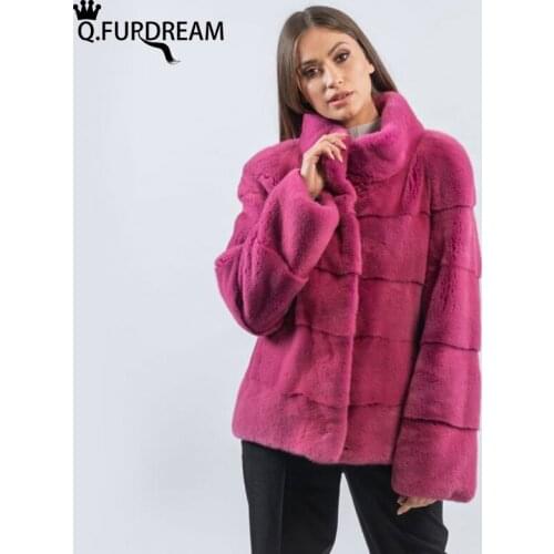 Q.FURDREAM New Bougainvillea Mink Jacke Women Natural Fur Coats High Quality Genuine Luxury Fashion Winter Warm Outwear