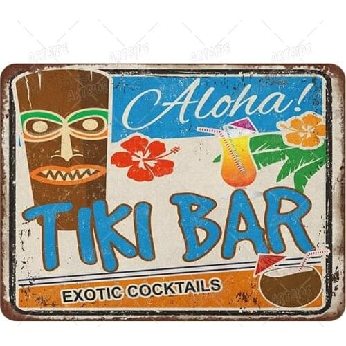 Retro Tiki Bar Beer Tin Sign Wall Decor Metal Plate Vintage Hawaii Beach Bar Pub Decoration
