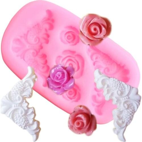 Rose Flower Cake Border Silicone Molds Relief Fondant Cake Decorating Tools Cupcake Topper Candy Polymer Clay Chocolate Moulds