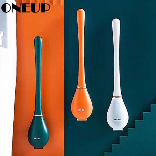 ONEUP Silicone Brush Head Texture Toilet Brush with Bracket Set Wall-Mounted Long-Handled Cleaning Brush Bathroom Accessories