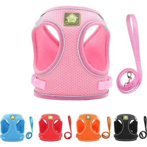 Dog Cat Harness for Small Dogs Breathable Mesh Pet Vest And Walking Lead Leash Cheap Adjustable French Bulldog Accessories Pug