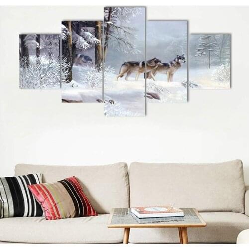 Nordic Art Wolf Snow Mountains Art Canvas Poster Minimalist Print Nature Picture Modern Home Room Decoration
