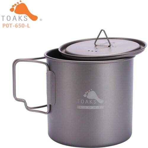 TOAKS Titanium Cup Ultralight Version 0.3mm Outdoor Mug With Lid Foldable Handle Camping Cookware 650ml 80g