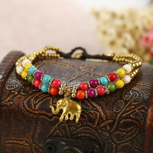 European and American Bohemian Style Retro Agate Animal Fashion Womens Bracelet Wax Rope Hand-woven Beach Style Female Bangle