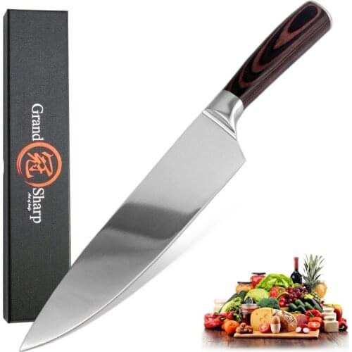 GRANDSHARP 8 Inch High Quality Chef Knife High Carbon AUS-8 Japanese Stainless Steel Pakka Handle Kitchen Knife Cooking Tools