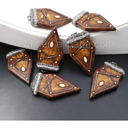 WT-NP230 5pcs/lot Wholesale Resin Carved Pendant Big Arrowhead Shape Handmade Carved Pendant with sparkly rhinestone bead paved