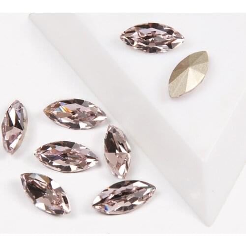 YANRUO 4200 Top Quality Lt. Rose Crystal Navette Shape Non Hotfix Nail Art Rhinestone 35pcs 12pcs Glass Strass 3D Nail Art Gems