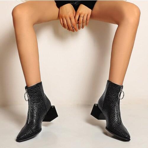 YMECHIC Autumn Winter 2020 Square Block High Heels Ankle Boots for Women Silver Black Snakeskin Fashion Womens Party Shoes 34-45