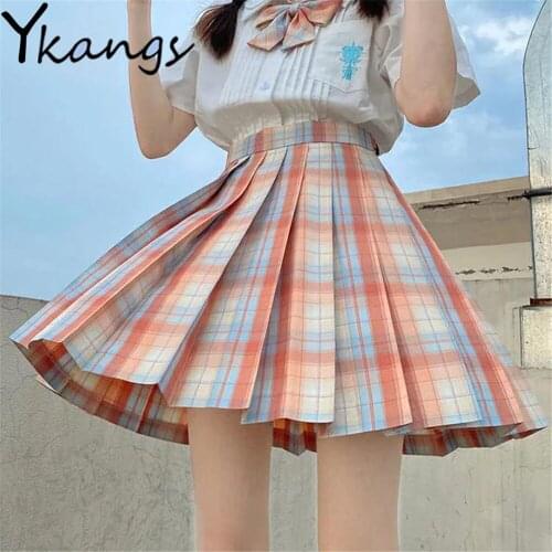 Japanese Preppy Style JK Kawaii Vitality Girl Clothing Plaid Korean Cute Sweet Summer New High-Waist Pleated A-Line Short Skirt
