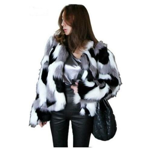 Women Mixed Color Casual Fur Jackets Short Section Winter Autumn Fur Clothes Female Man-Made Fur Coats Plus Size Outwear J2041