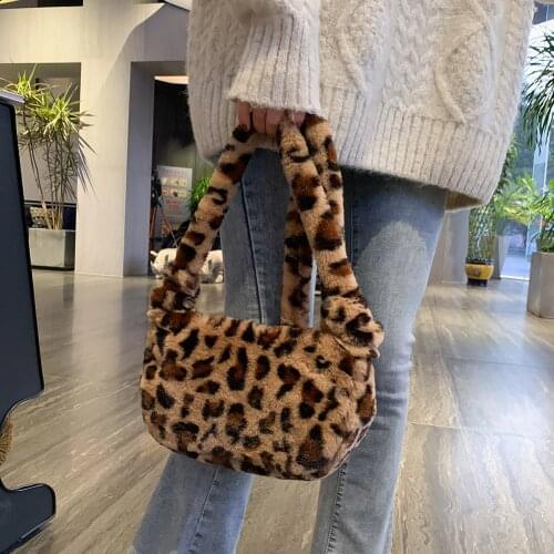 Fashion Leopard Pattern Shoulder Bags Women Plush Autumn Winter Handbags Travel Daily Sling Crossbody Pouch