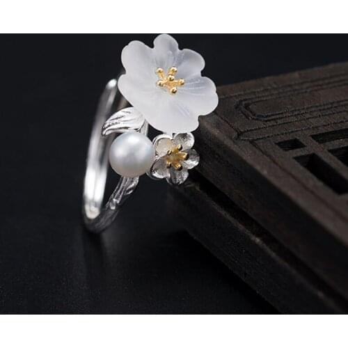 Crystals freshwater pearl S925 Silver adjustable finger ring for women wholesale jewelry