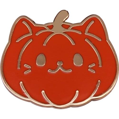 Cute Pumpkin Cat Face Lapel Pin Halloween & Fall Thanksgiving Badge