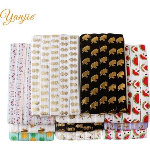 10 Yards/lot Classical Pineapple Mermaid Shell Metallic FOE Printed 5/8" Elastic Handmade 2021 DIY Hair Accessories For Women