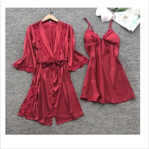 2PCS Sexy Satin Robe Suit Bride Bridesmaid Wedding Kimono Gown Lady Half Sleeve Lace Bathrobe Rayon Intimate Lingerie
