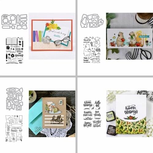 4*6 inch Stamps & Die Combos Couch Stool Flowers Fall Leaves Booklet Bear Pumpkin Autumn Blessings Words DIY Scrapbooking 2020