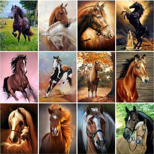 DIY 5D Diamond Painting Horse Diamond Embroidery Cross Stitch Full Round Drill Rhinestone Animal Mosaic Picture Home Decor