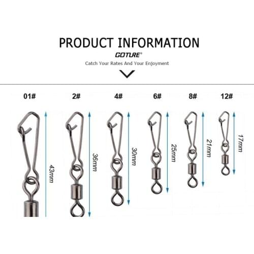 American swivel Fishing Fishhooks 2/4/6/8# Ball Bearing Fishing Swivels Snap Connector With Hooked Snap 50pcs