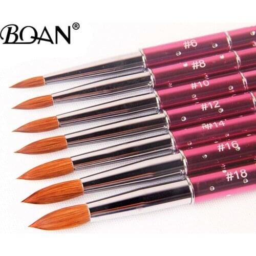 BQAN New 1pcs #2#4#6#8#10#12#14 Kolinsky Sable Brush Acrylic Nail Art Brush Pink Metal Crystal Acrylic Salon