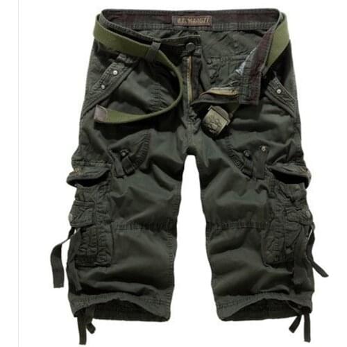 Summer Men High Quality Multi-pocket Pant Casual Straight Calf-length Cotton Pants Mens Solid Color Loose Washed Beach Pant